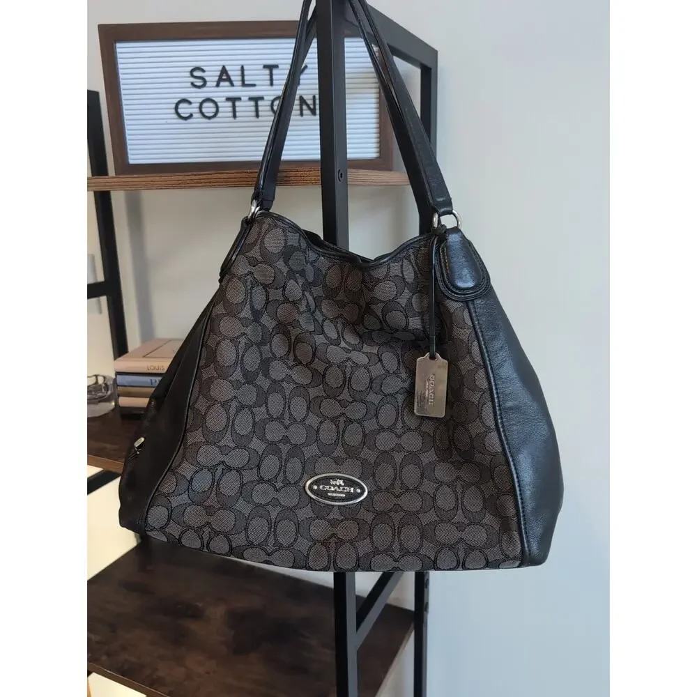 Coach Edie Shoulder Bag In Signature Black‎ Jacquard